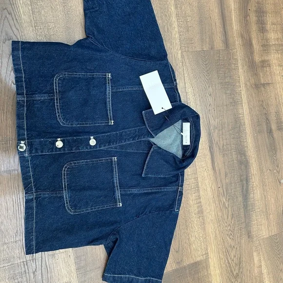 Zara Dark Blue Cropped Denim Button-Down Shirt - Picture 3 of 4